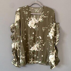 Miss Sixty Blouse Medium Olive Green Floral Boho Cottagecore